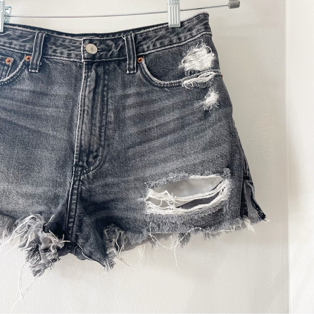 Abercrombie Black Denim Distressed Annie High Rise Shorts | 26 - Picture 6 of 8